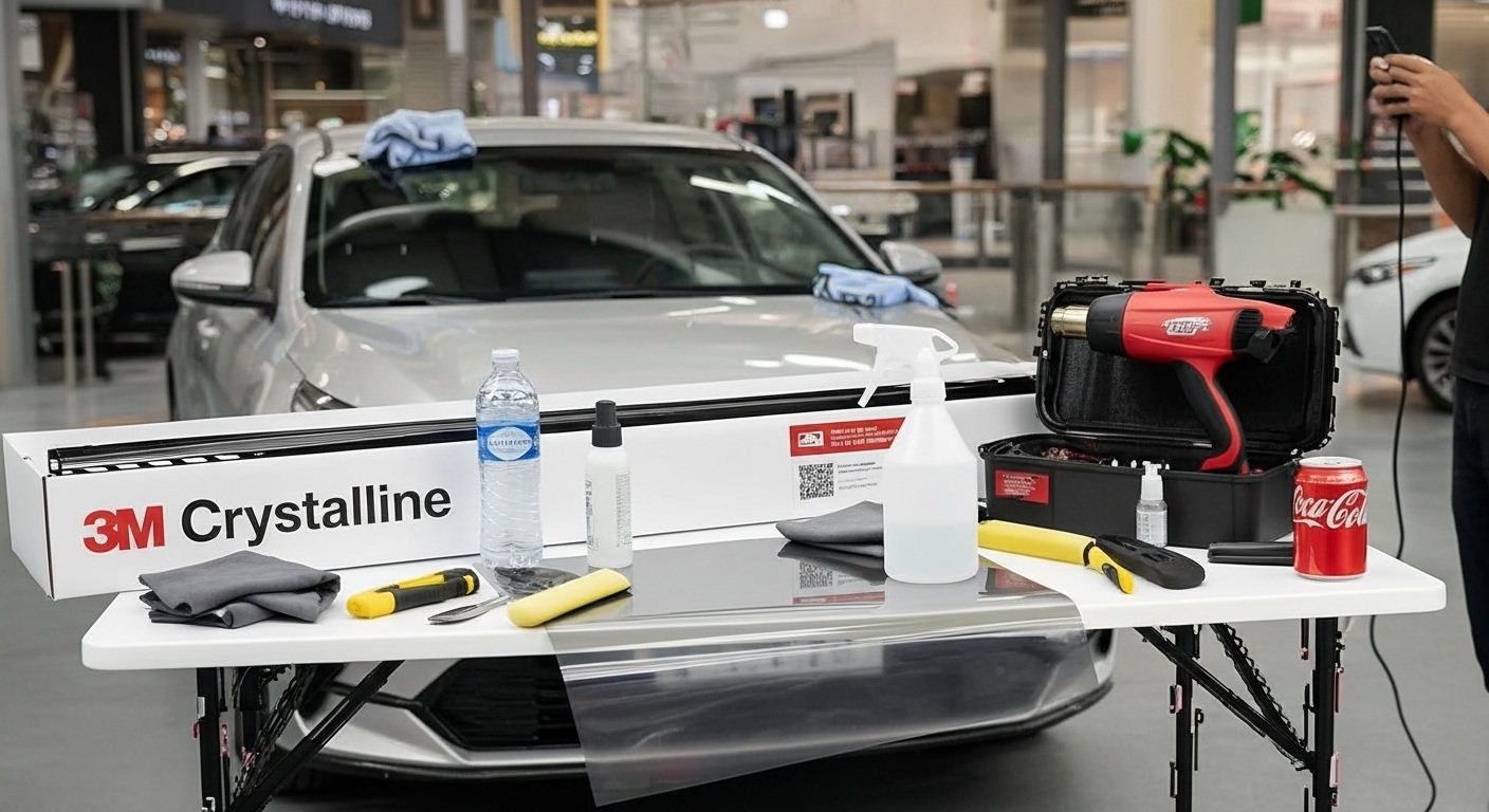 Vidrio roto retenido por película antiasalto de auto