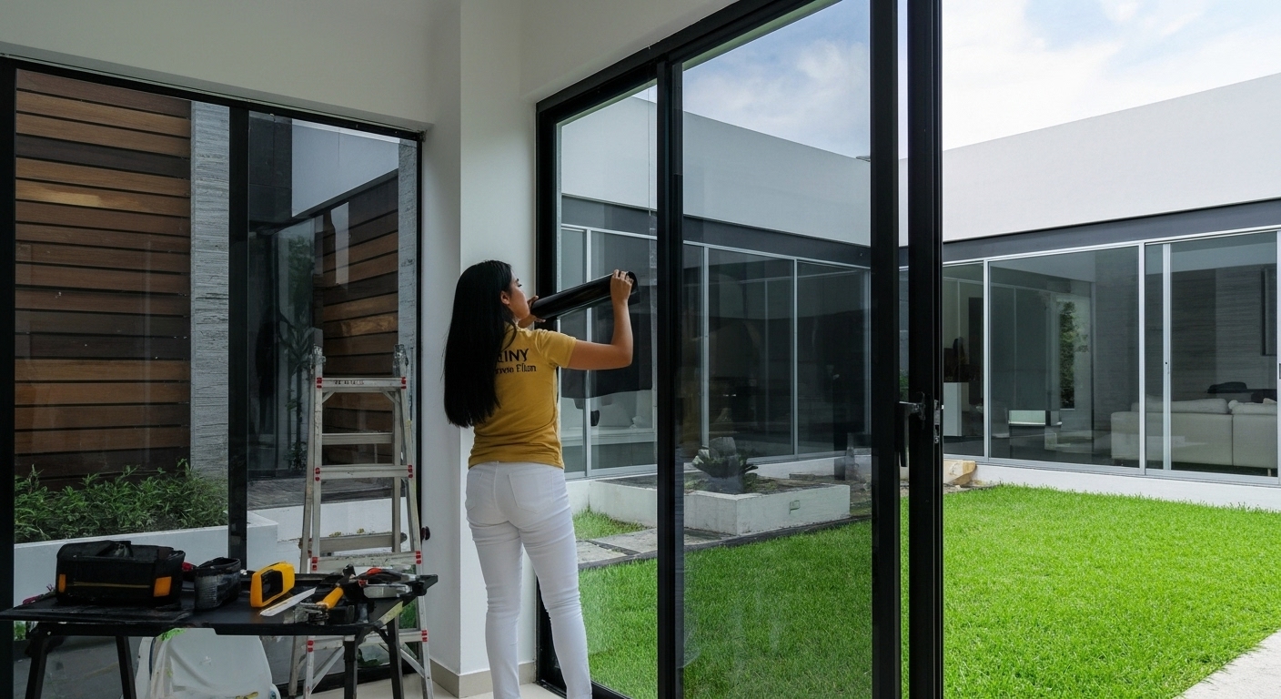 Instalación de película de control solar en ventana de casa en Oaxaca