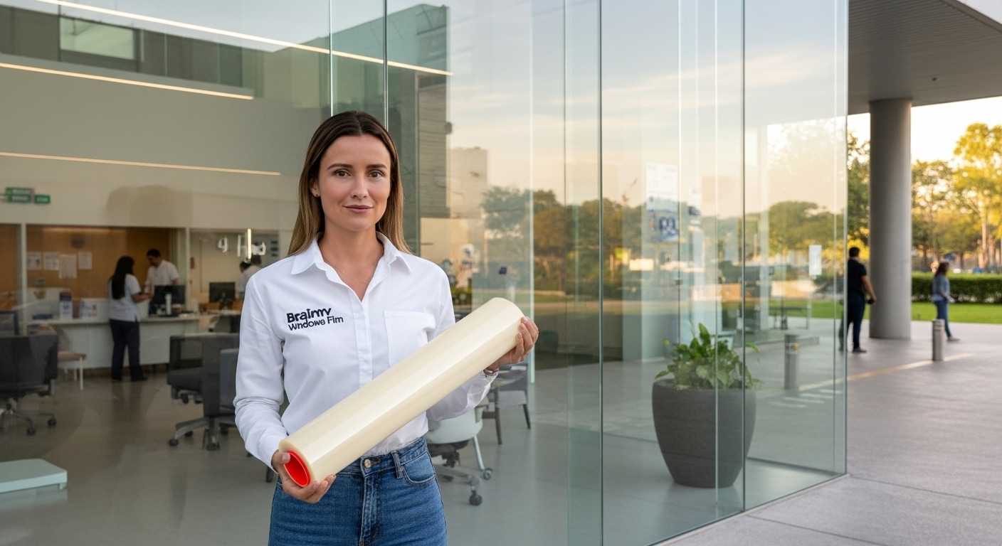 Película de control solar 3M instalada en una oficina moderna