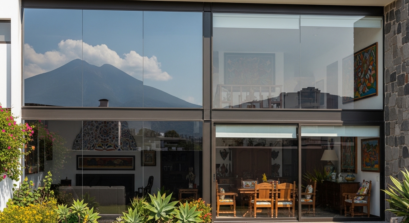 Película de control solar instalada en ventana residencial.