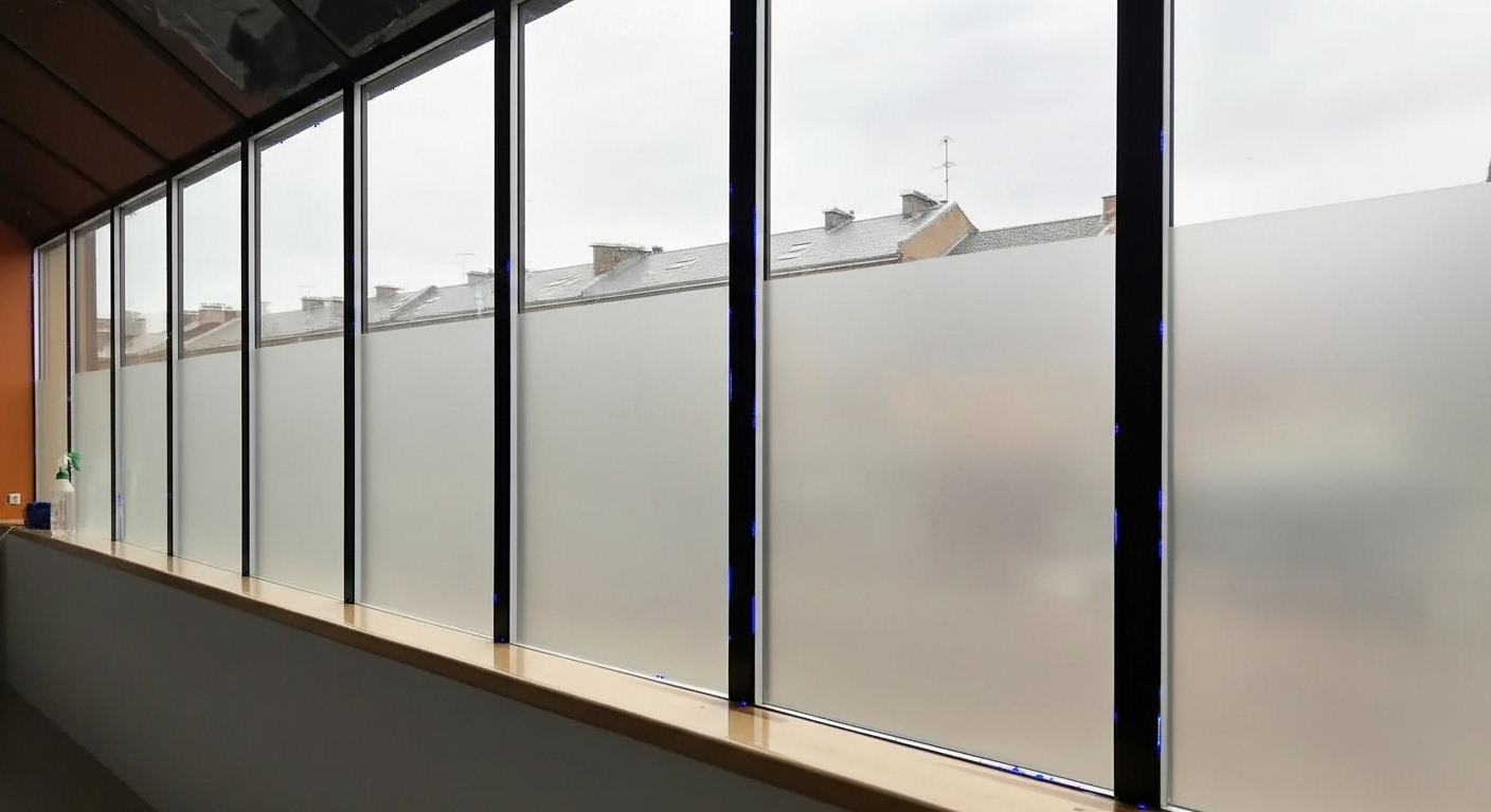 Sala de juntas con película esmerilada Forja Negra para privacidad